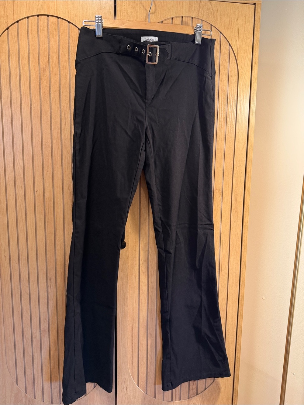 Garage Black Flared Dress Pants with Buckle Belt